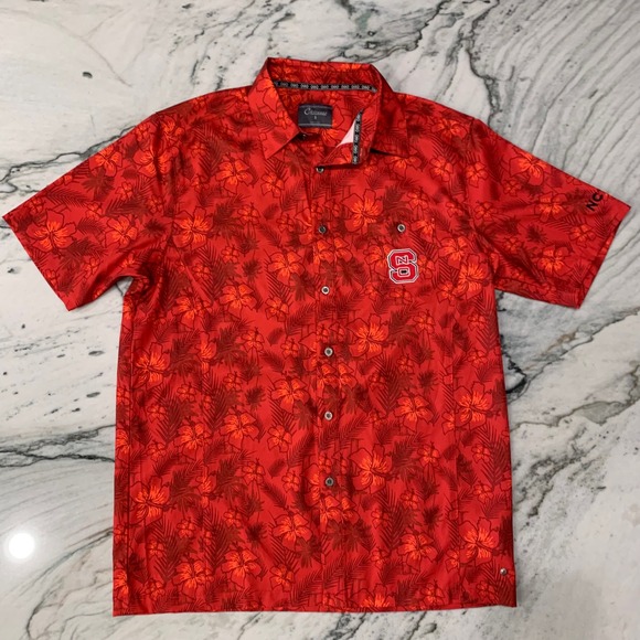 Chiliwear NC State Button Up Hawaiian Shirt Floral Print Short Sleeve S - Picture 1 of 11